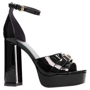 Versace Tribute black patent gold Medusa open toe platform sandal
